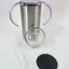 Sublimation Blanks : Seamless 12oz Straight Sippy Tumblers with Dual Lid (White & Silver)