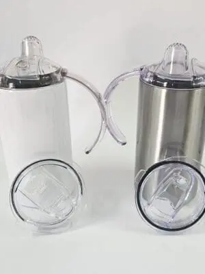 12oz Straight Sippy SilverWhite Sublimation Blanks : Seamless 12oz Straight Sippy Tumblers with Dual Lid (White & Silver)
