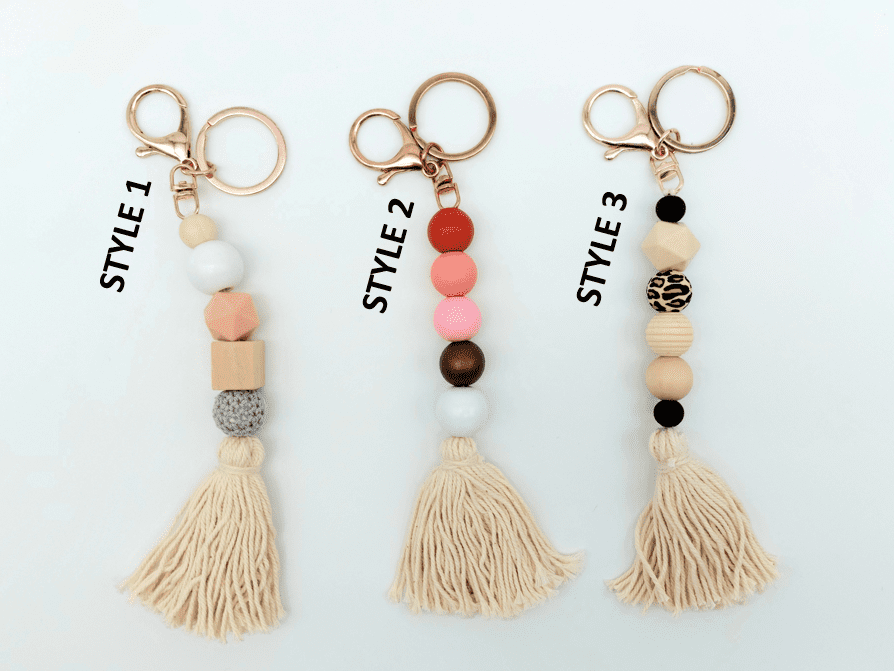 Boho_Tassels_3Styles Keychain Accessories : Boho Geometric Long Tassel Rose Gold Keyrings
