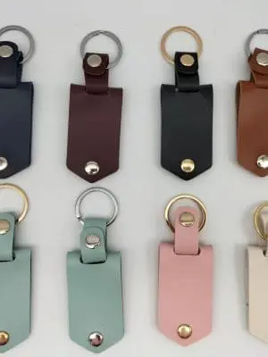 SoftPULeatherKeyrings Sublimation Blanks : Soft PU Leather Keyring with metal insert
