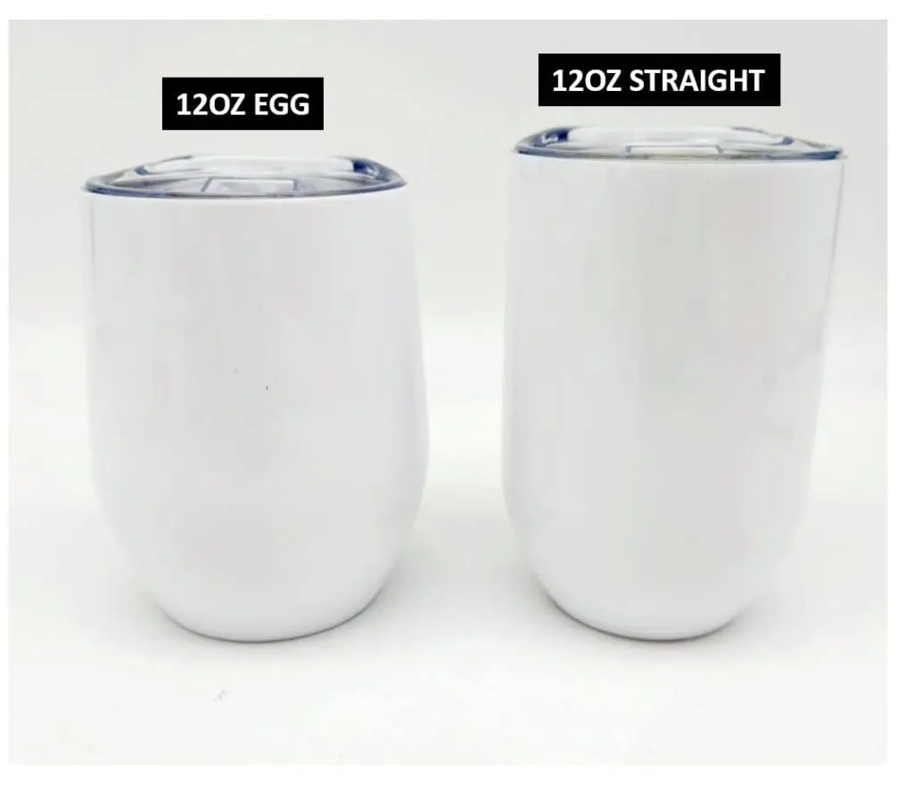 12OZ WINE_EGG AND STRAIGHT Sublimation Blanks : 12oz STRAIGHT (Gin) Wine Tumbler (White & Silver)