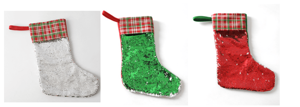 Christmas Blanks : Boot Sequins/Plaid Top Stockings