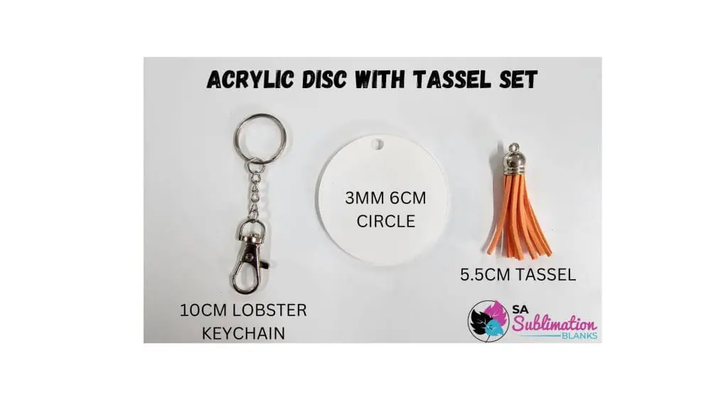 Sublimation Blanks : Acrylic Disc with SILVER Capped Tassel & Keyring Set