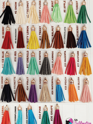 TASSELS_COLOUR_CARD_GOLD Sublimation Blanks : Acrylic Disc with GOLD Capped Tassel & Keyring Set