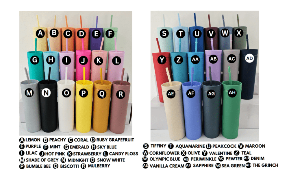 16ozAcrylic Part 1 & 2 Acylic Tumblers : 16oz Matte Pastel Acrylic Skinny Tumblers (34 Colours)