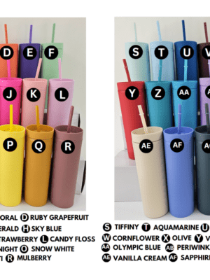 Acylic Tumblers : 16oz Matte Pastel Acrylic Skinny Tumblers (34 Colours)