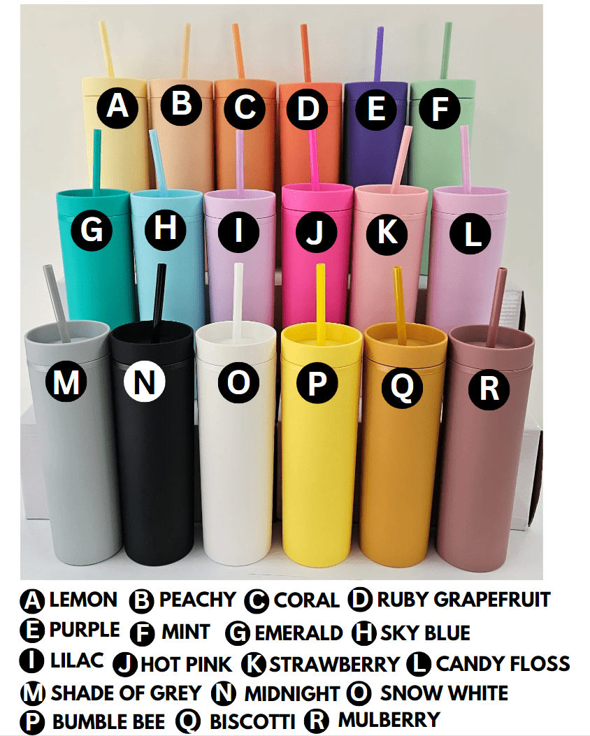 16ozAcrylic Part 1 Acylic Tumblers : 16oz Matte Pastel Acrylic Skinny Tumblers (34 Colours)