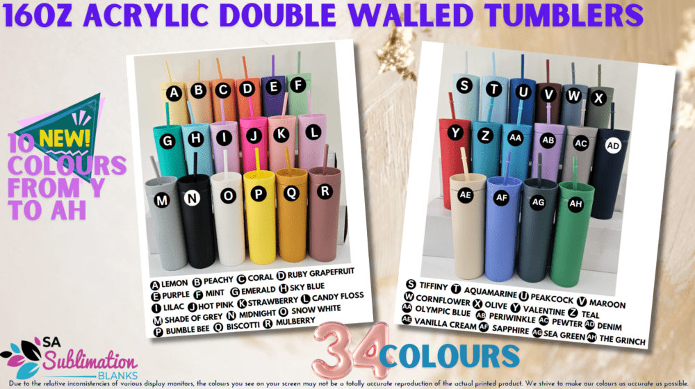 16ozAcrylicAd Acylic Tumblers : 16oz Matte Pastel Acrylic Skinny Tumblers (34 Colours)
