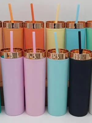 Acrylic Tumblers : 16oz Matte Pastel Acrylic Rose Gold Lids Skinny Tumblers
