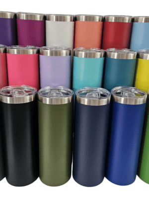 20oz Powder Coated Straight3 Tumblers : 20oz Powder Coated Silver Steel Rimmed Coloured Straight Tumblers