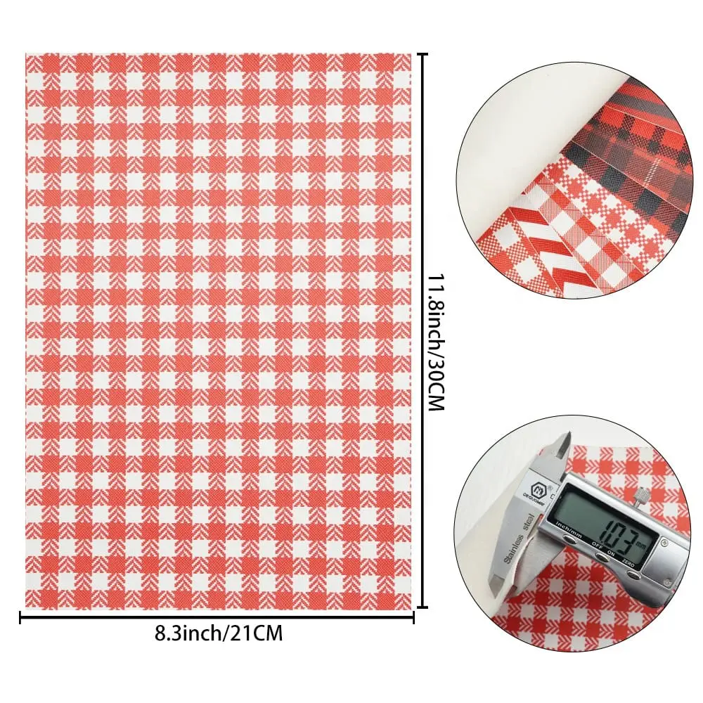 9pc Red Shapped Series2 Faux Leather : 9 Piece Red Tartan Patterned Deluxe (FL25)