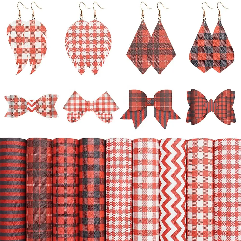 9pc Red Shapped Series3 Faux Leather : 9 Piece Red Tartan Patterned Deluxe (FL25)