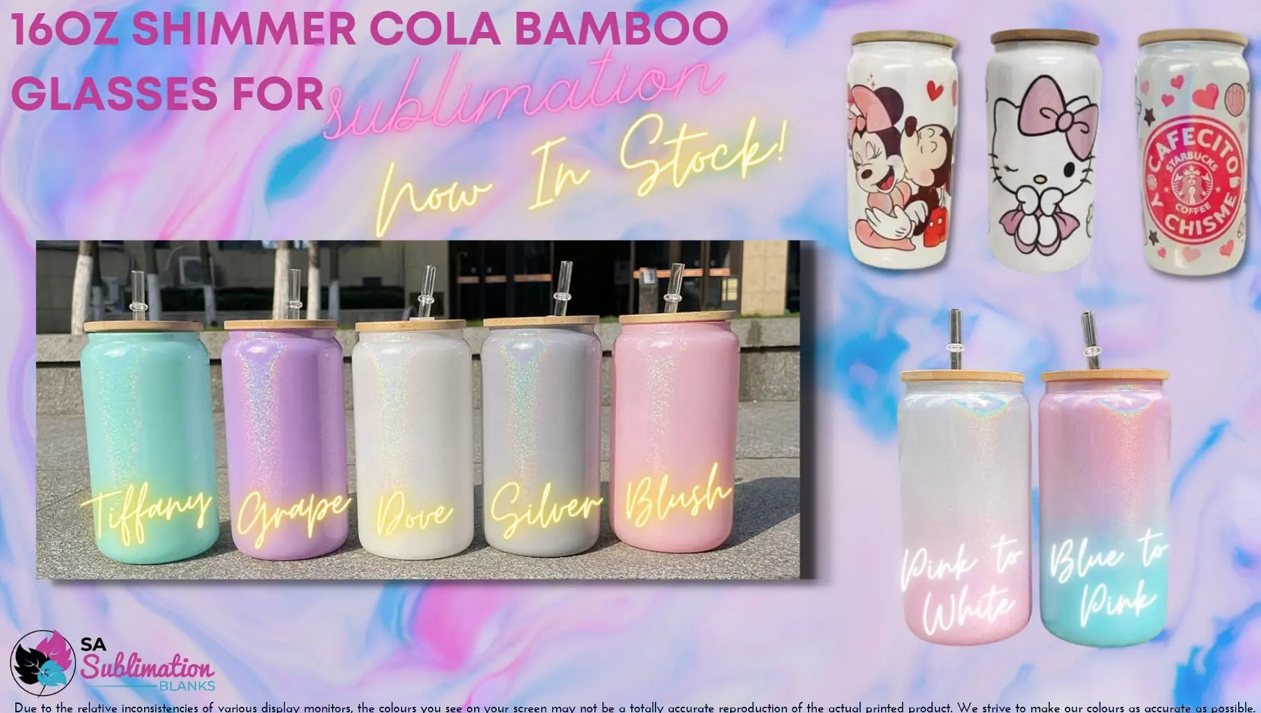 Shimmers_Plain_Ad_ALl Sublimation Blanks : 16oz Shimmer Libbely/Cola Can Glasses with Bamboo Lids