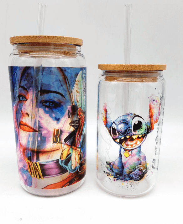 Sublimation Blanks : 12 & 16oz Clear & Frosted Cola Glass (Libbey) Tumblers with Bamboo Lids