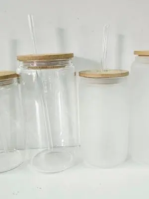 12oz_16oz Libbey Clear Frosted Libbey Sublimation Blanks : 12 & 16oz Clear & Frosted Cola Glass (Libbey) Tumblers with Bamboo Lids