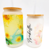 Sublimation Blanks : 12 & 16oz Clear & Frosted Cola Glass (Libbey) Tumblers with Bamboo Lids