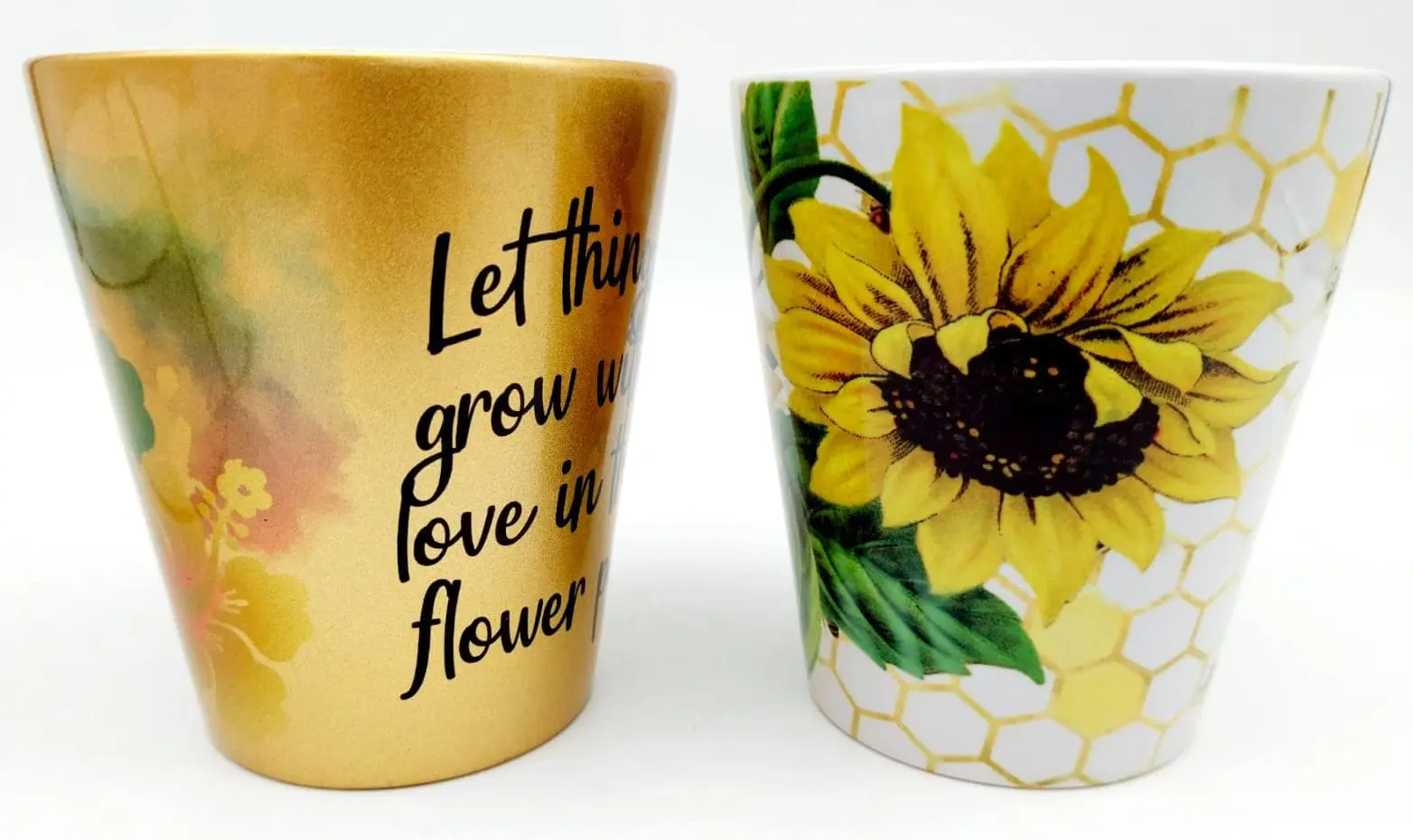 FlowerPot4 Sublimation Blanks : 12oz Flower Pots (Gold & White)