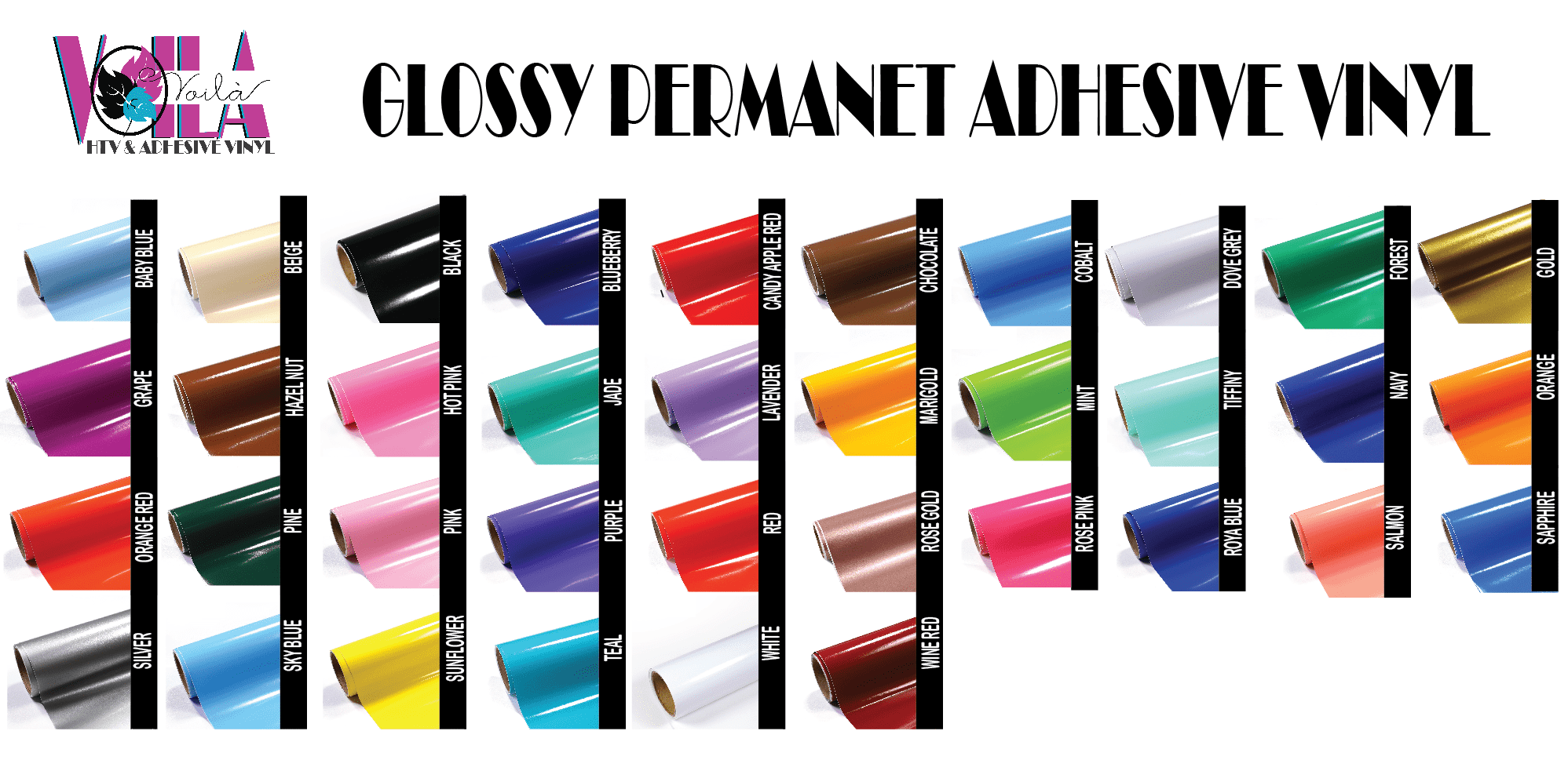 GLOSSY_ADHESIVE2 Adhesive Vinyl : 12 by 12 inch Permanent Glossy Solid Colours