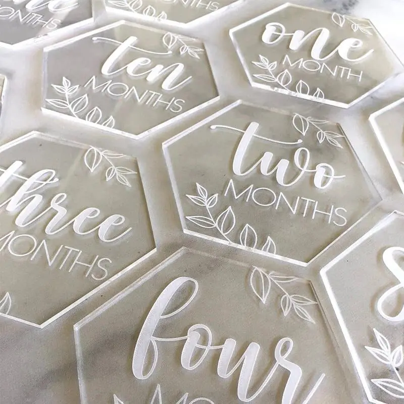 Laser Acrylic Blanks : CLEAR Acrylic Milestones (10cm Round or Hexagon) [1.5, 2, 3 and 5mm]