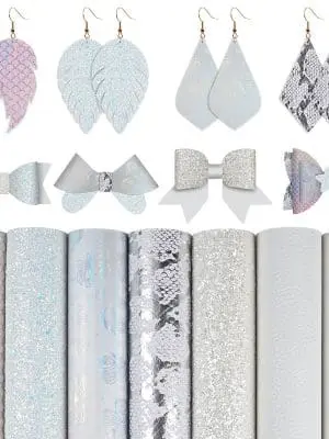 FL39 Faux Leather : 7 Piece White Holographic Mermaid & Butterfly Mix (FL39)