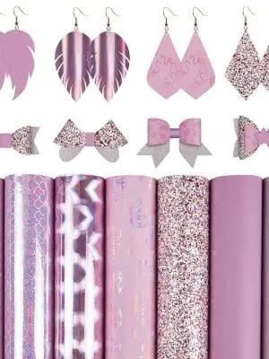 FL44 Faux Leather : 7 Piece Pink Holographic Glitter Flamingo & Butterfly Mix (FL44)