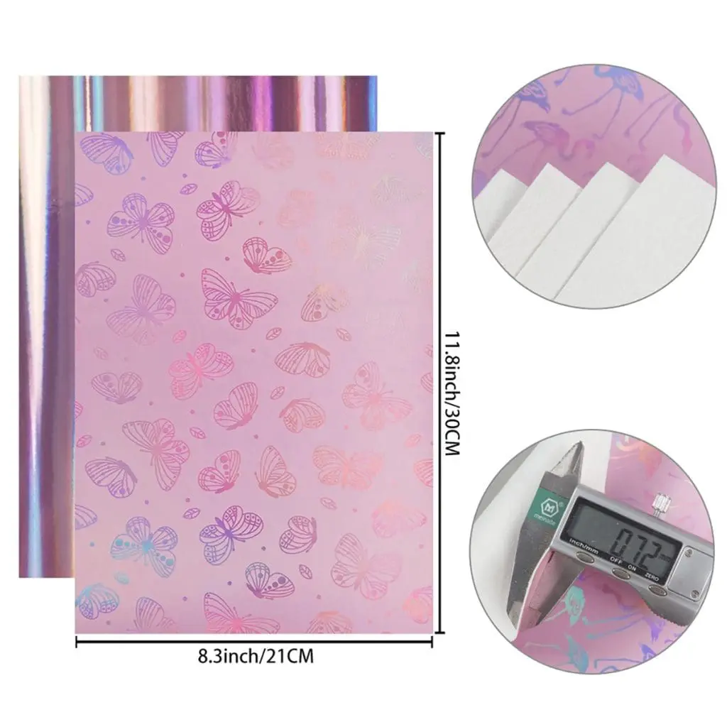 FL44_b Faux Leather : 7 Piece Pink Holographic Glitter Flamingo & Butterfly Mix (FL44)
