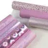 FL44_f Faux Leather : 7 Piece Pink Holographic Glitter Flamingo & Butterfly Mix (FL44)