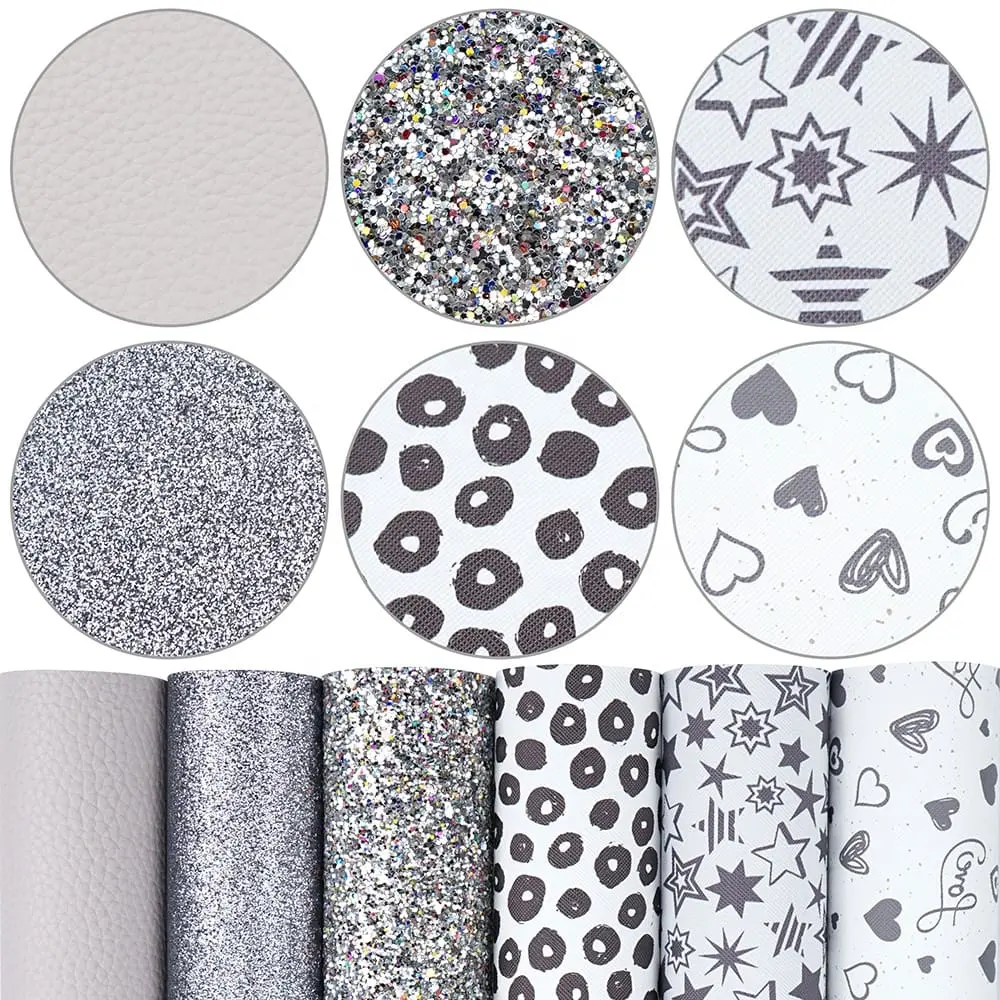 Faux Leather : 6 Piece Silver & Grey Tones (FL47)
