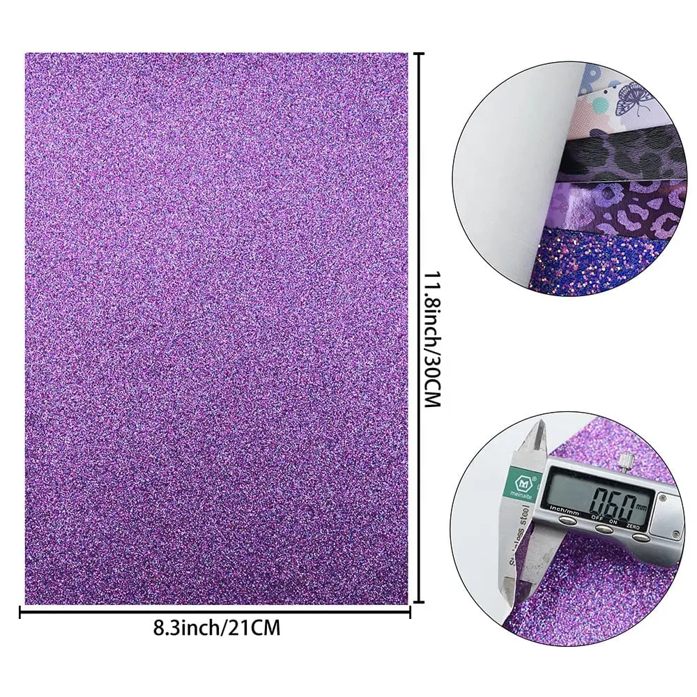 Faux Leather : 6 Piece Purple Butterfly & Leopard Mix (FL48)