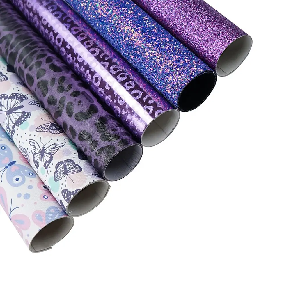 Faux Leather : 6 Piece Purple Butterfly & Leopard Mix (FL48)