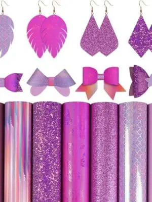 FL52 Faux Leather : 7 Piece Purple Holographic Butterfly & Mermaid Mix (FL52)