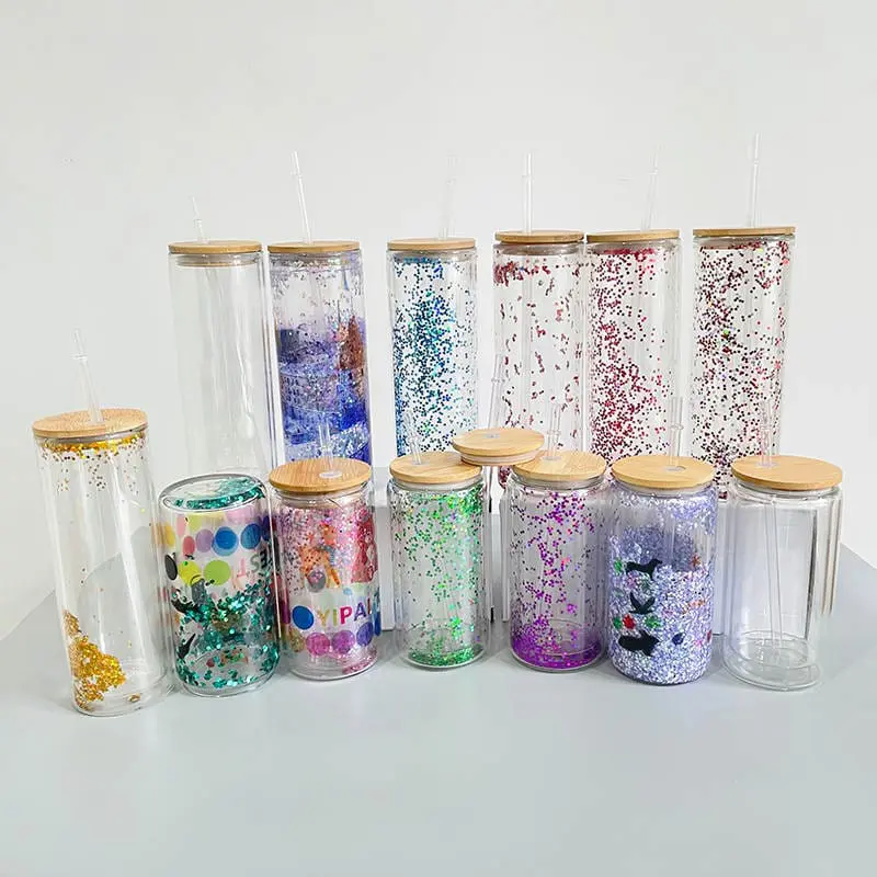 Sublimation Blanks : Double Walled Snow Glass Bamboo Tumblers (Libbey) with pre-drilled hole for snow globe for Sublimation