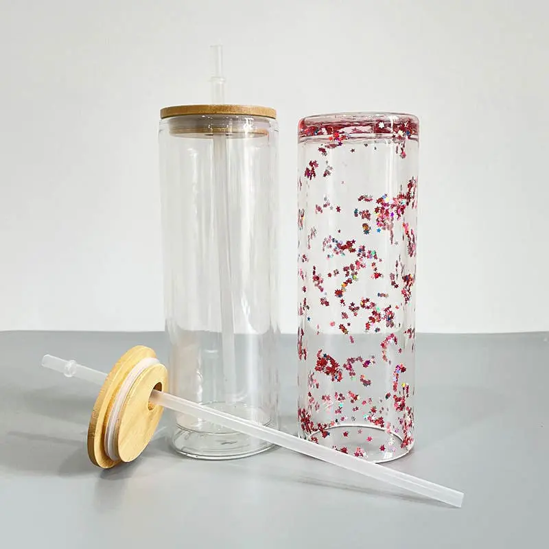 Sublimation Blanks : Double Walled Snow Glass Bamboo Tumblers (Libbey) with pre-drilled hole for snow globe for Sublimation