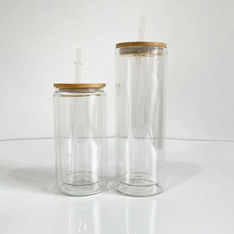 Sublimation Blanks : Double Walled Snow Glass Bamboo Tumblers (Libbey) with pre-drilled hole for snow globe for Sublimation
