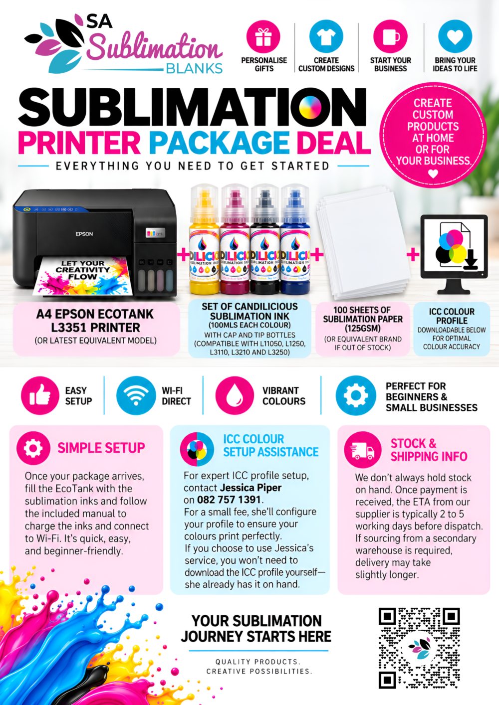 Sublimation Printer Package Deal : A4 Epson EcoTank L3351 Colour WiFi 3-in-1 Printer