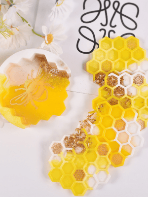 BeeHoneycombCosterSet Resin & Epoxy : Bee Honeycomb Silicone Coaster Set