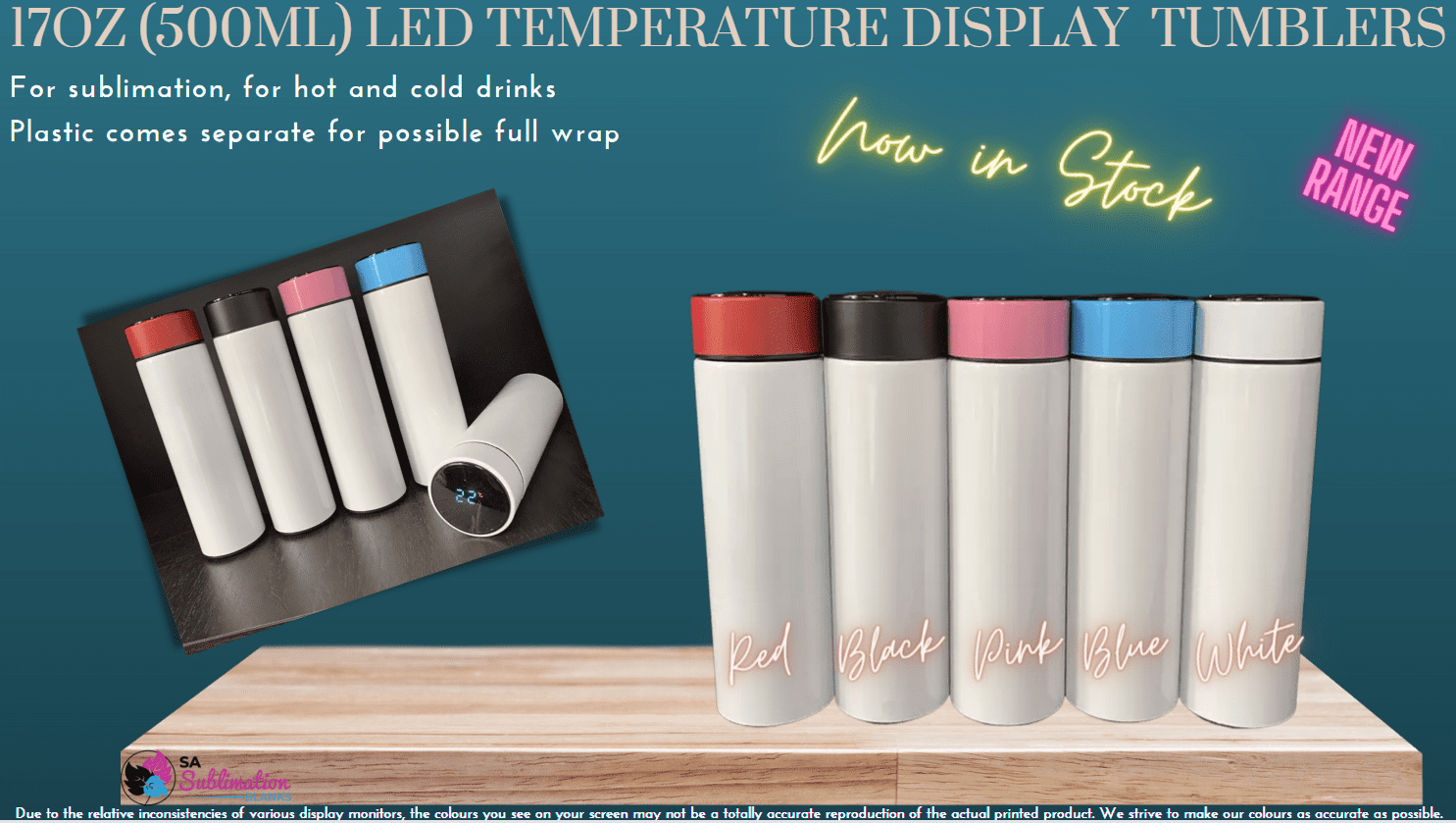 Sublimation Tumblers : 17oz (500ml) LED Temperature Display Smart Touch Straight Tumbler