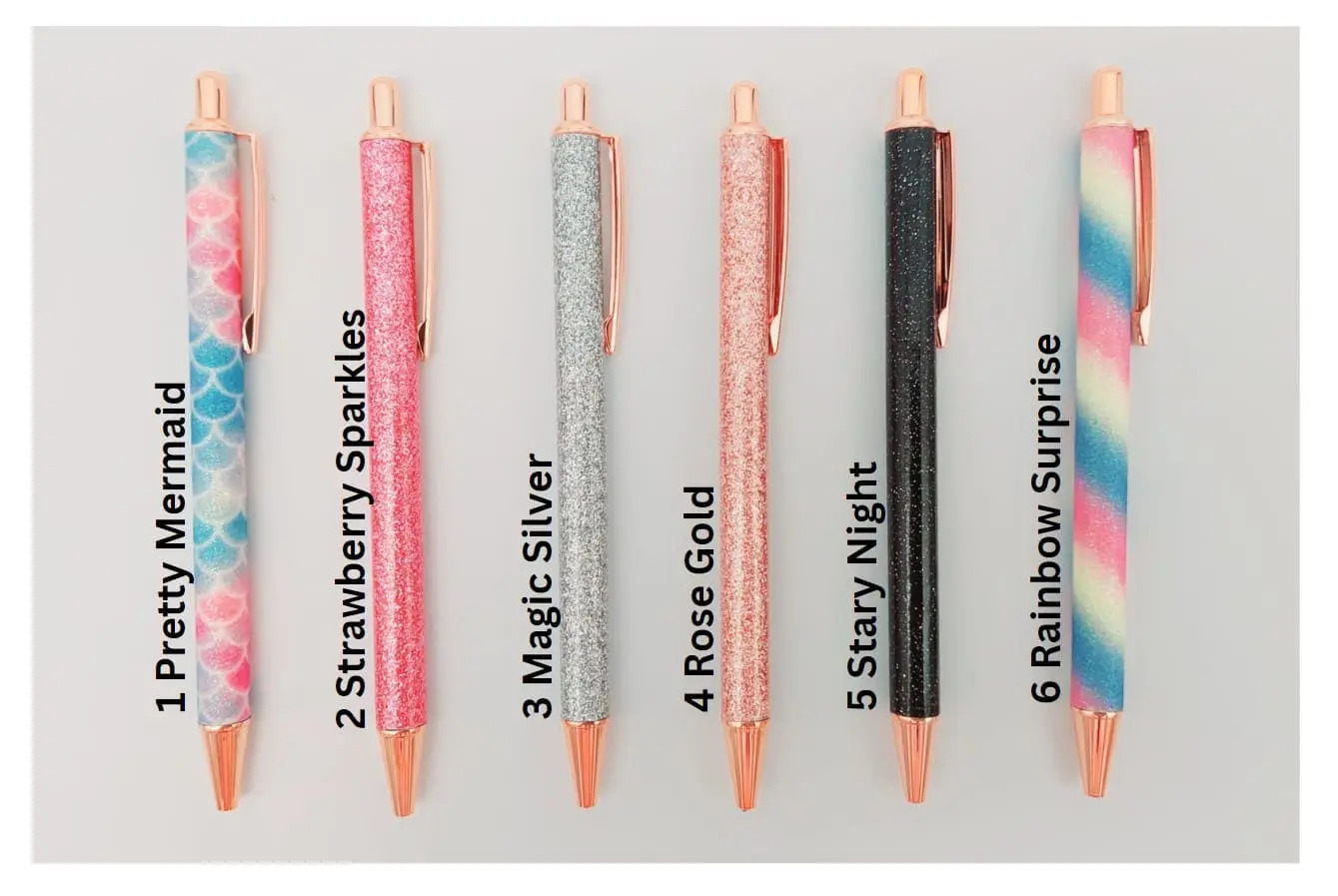 Binder Accessories : Rose Gold Trimmed Glitter Pens