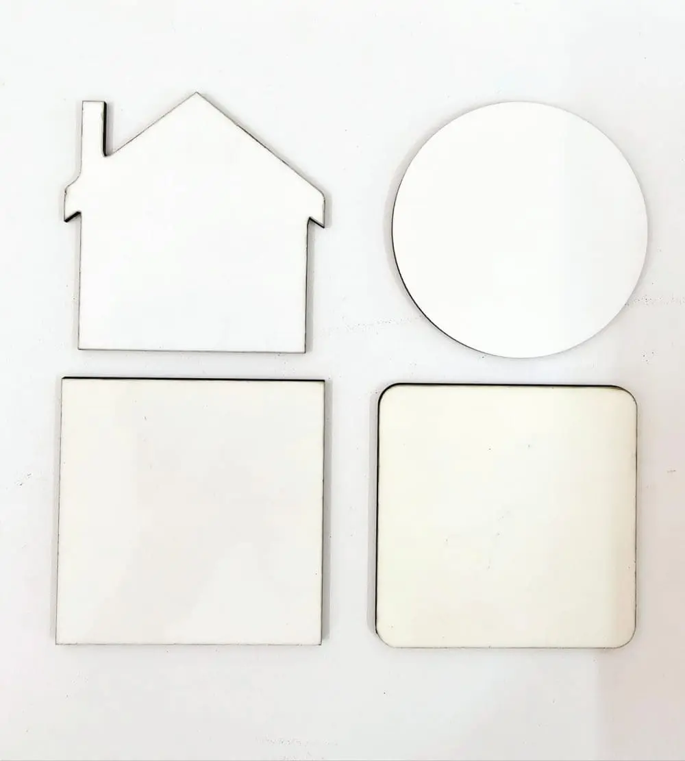CoastersALL Laser Sublimation Blanks : Super Glossy 3mm Single Sided COASTERS Sublimation MDF (House, Apple, Circle, Square Sharp, Square Rounded, Heart)