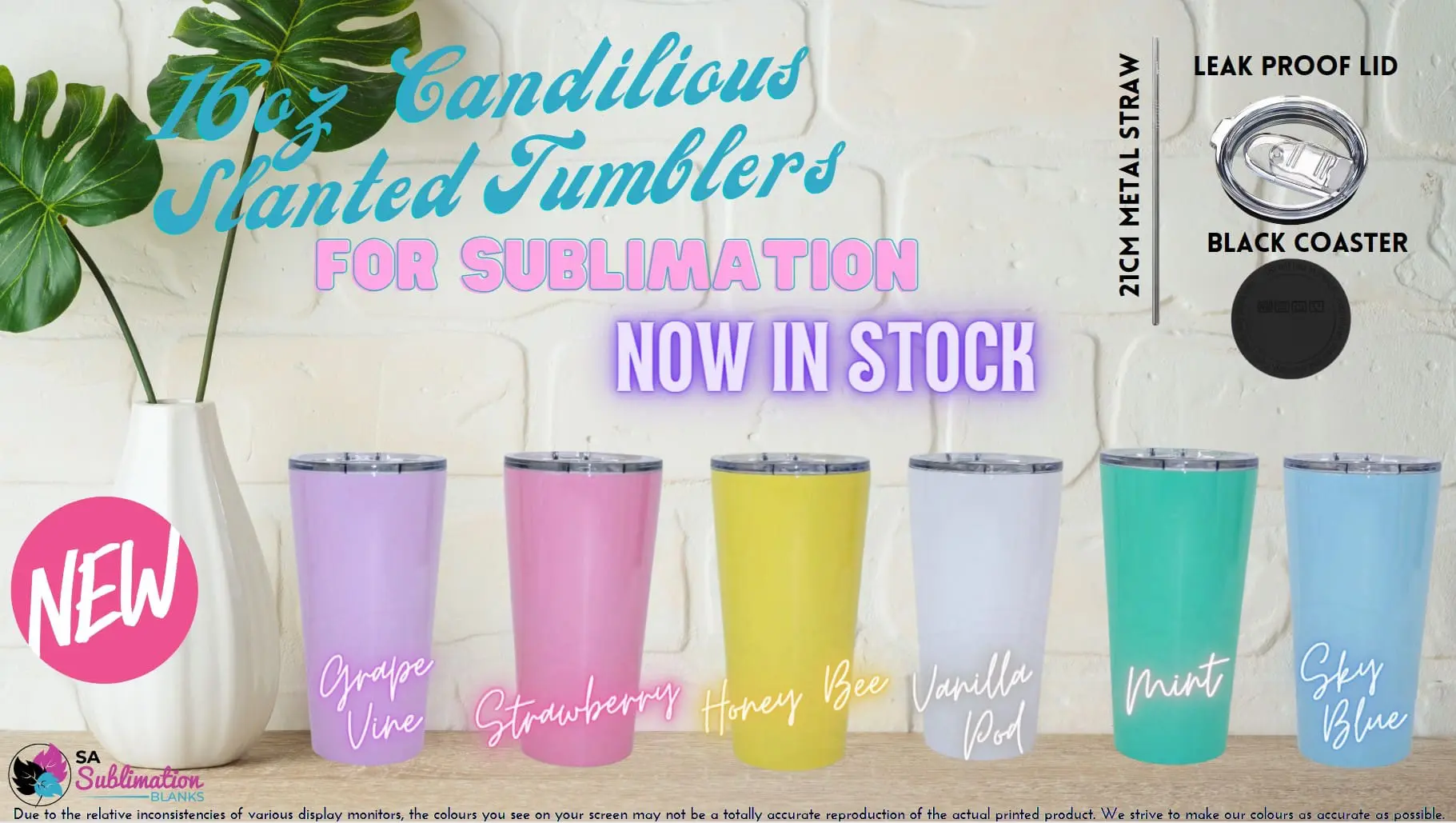 16ozSlantedColoured_All_Real Sublimation Blanks : 16oz Candilious Slanted Tumblers Double Walled & Insulated
