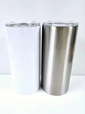 Sublimation Blanks : 15oz Straight Flat Bottom Tumbler (White & Silver)