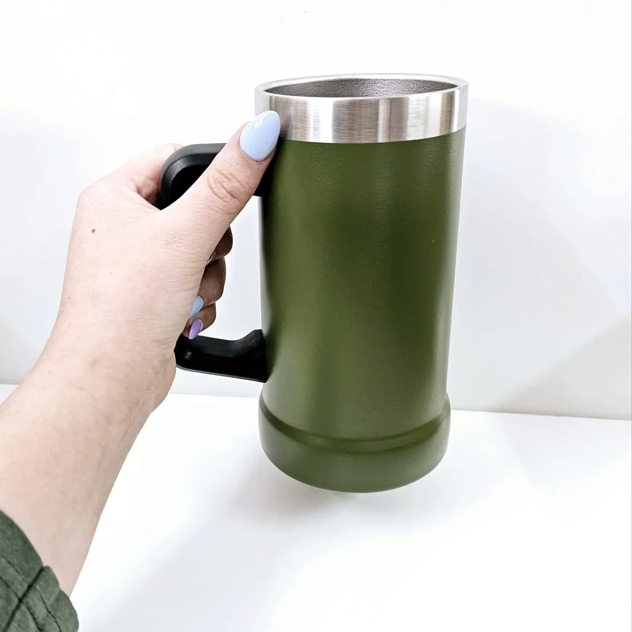 700ml Powder Coated Beer Mug Olive Tumblers : 23oz Steel Beer Mugs