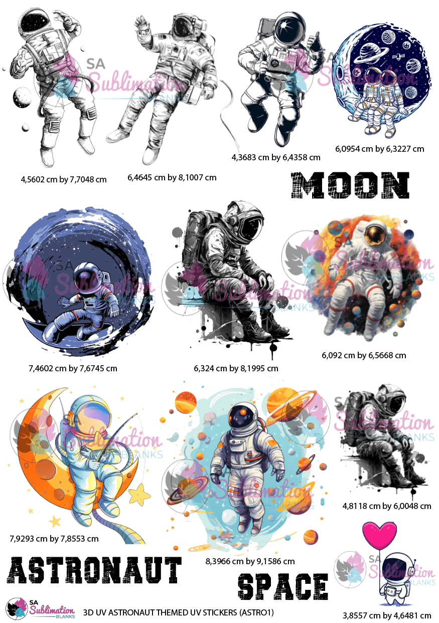 Astronaut ASTRO1 watermark white2 3D UV Stickers : Astronaut Themed A4 Sheet (Code ASTRO1)