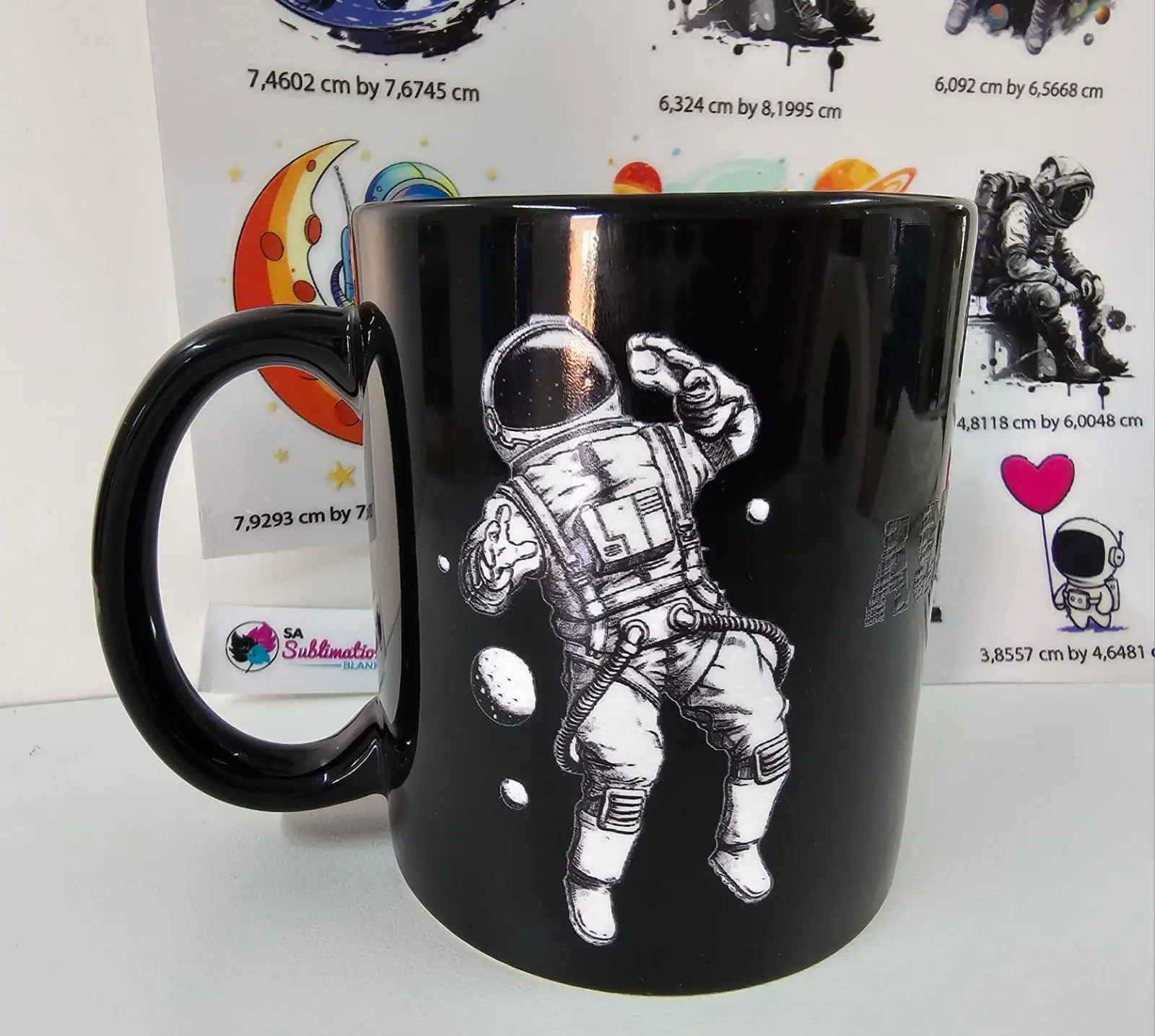Black Mug 3D UV Stickers : Astronaut Themed A4 Sheet (Code ASTRO1)