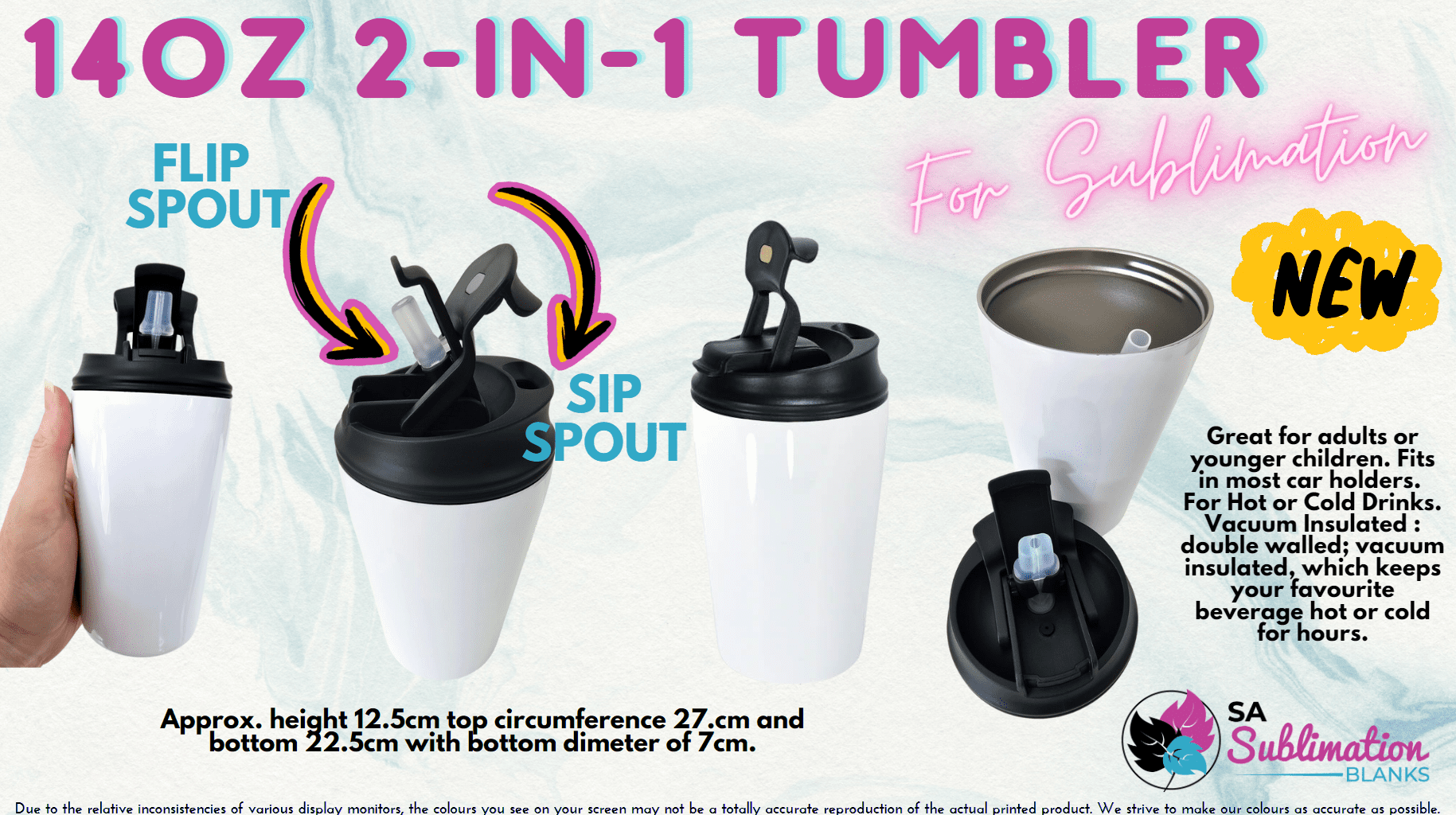 14oz 2in1 Sublimation Blanks : 14oz White 2 in 1 Tumbler