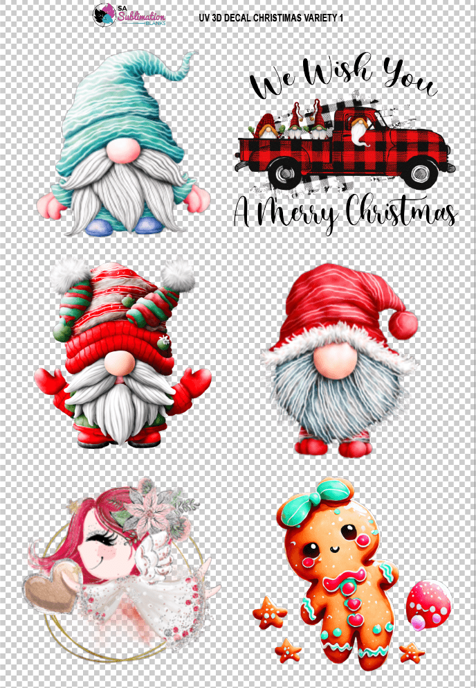 ChristmasVarietySheets_Variety1 3D UV Stickers : A4 Christmas Variety Sheet 1