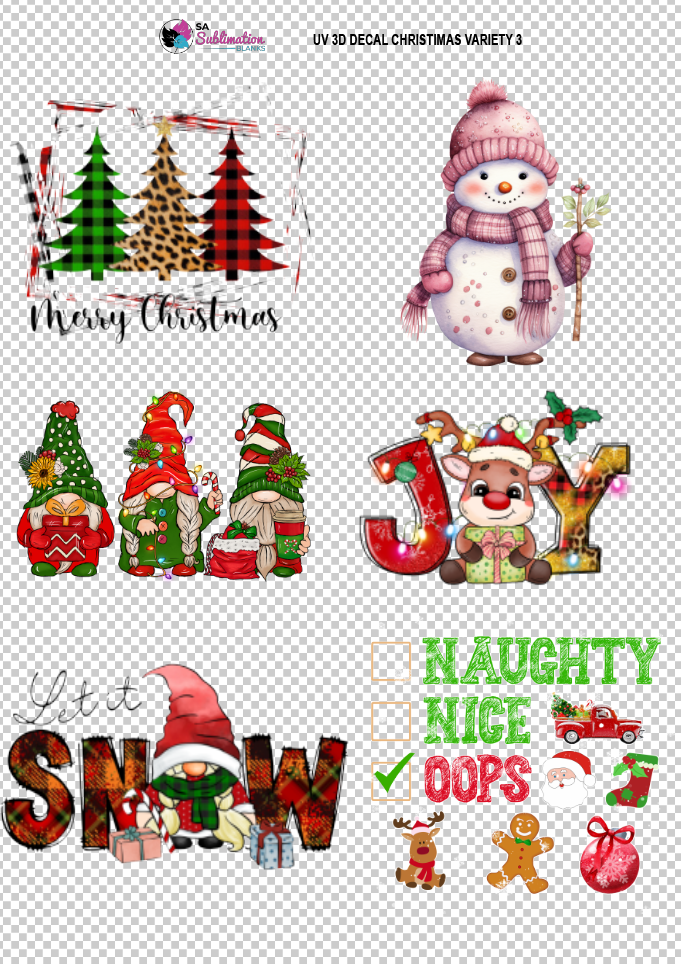 ChristmasVarietySheets_Variety3 3D UV Stickers : A4 Christmas Variety Sheet 3