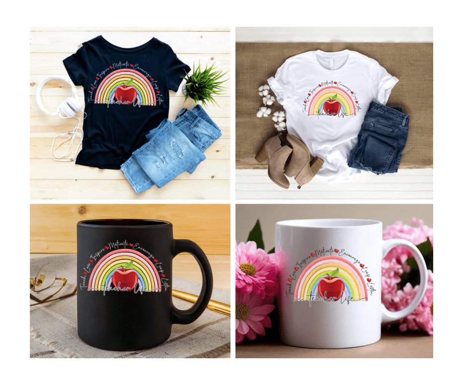Design Corner : Teacher Life Rainbow Apple Design [Available in white & black text options] (SASDESIGN_TEA2)