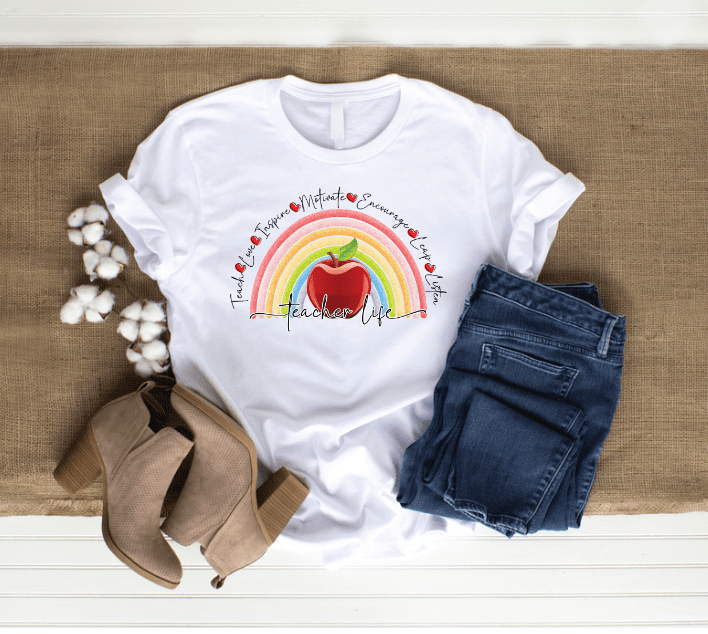 Design Corner : Teacher Life Rainbow Apple Design [Available in white & black text options] (SASDESIGN_TEA2)