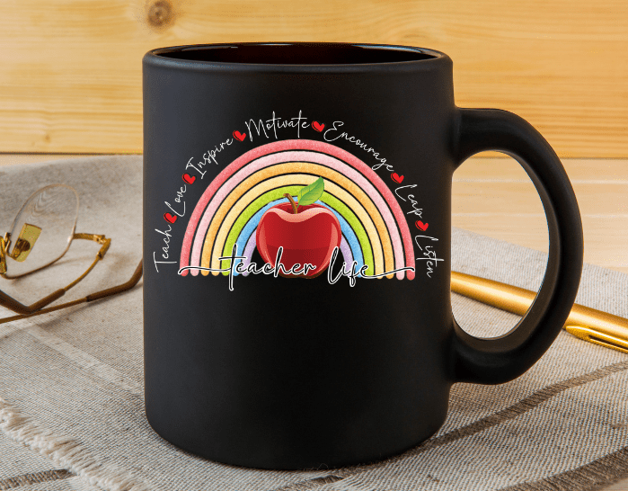 Design Corner : Teacher Life Rainbow Apple Design [Available in white & black text options] (SASDESIGN_TEA2)